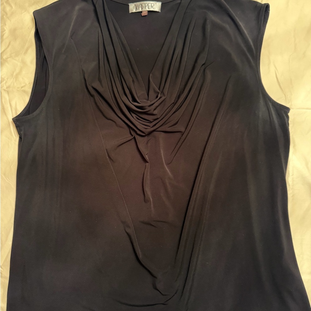 Kasper Black Draped Neck Sleeveless Shell